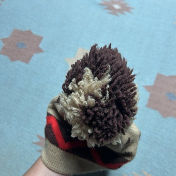 Vintage 70s pure wool knit beanie pom Gerry Aztec geometric adult OSFA - Picture 4 of 5